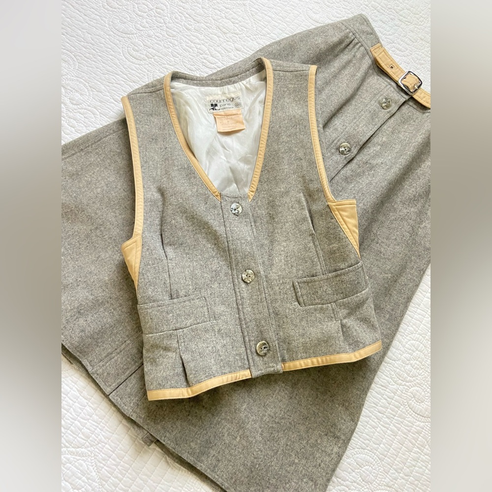 Courreges Paris vintage skirt, vest woman’s wool suit